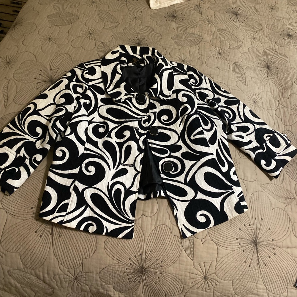 Trenz Theresa renz cotton coat jacket, black white wine, 3/4 sleeve coastal